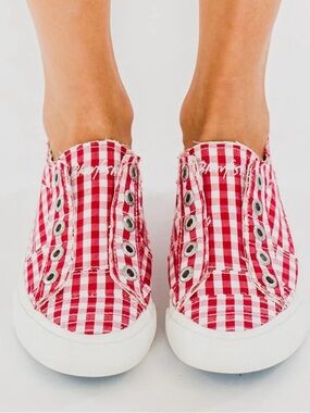 Women’s Red Gingham Slip-On Canvas Sneakers